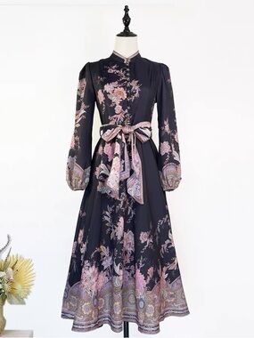 Designer-style Black Dress with Pink Accents